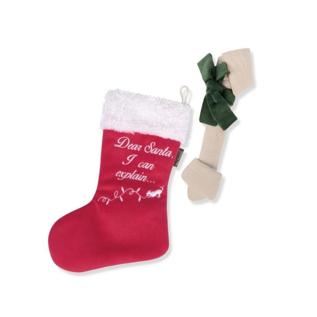 P.L.A.Y Pet Lifestyle And You - Merry Woofmas Stocking With Fabric Bone-Santa I Can Explain