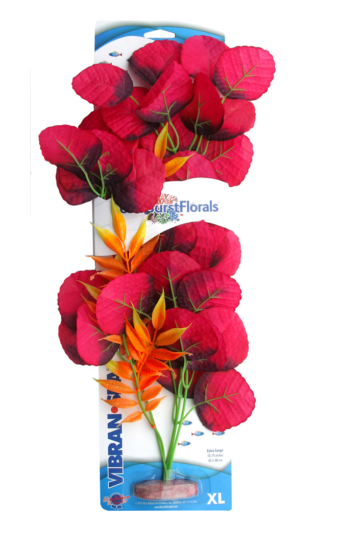 Blue Ribbon - Broad Lily Leaf Plant Red Silk-Style With Resin Base