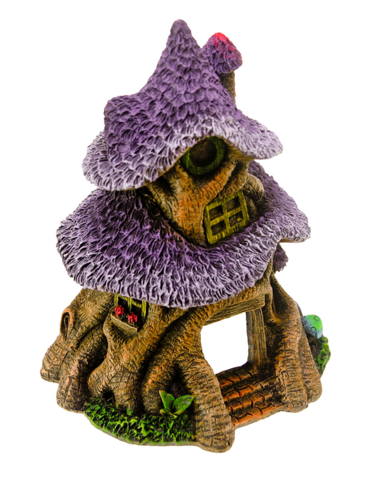 Blue Ribbon - Purple Thatched Roof Tree House Fish Tank Ornament
