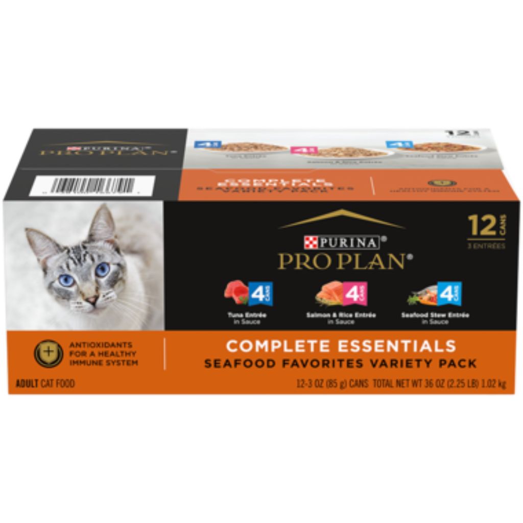 Purina Pro Plan All Breeds Adult Cat Seafood Favorites Variety Pack 12 Can Case Canned Cat Food