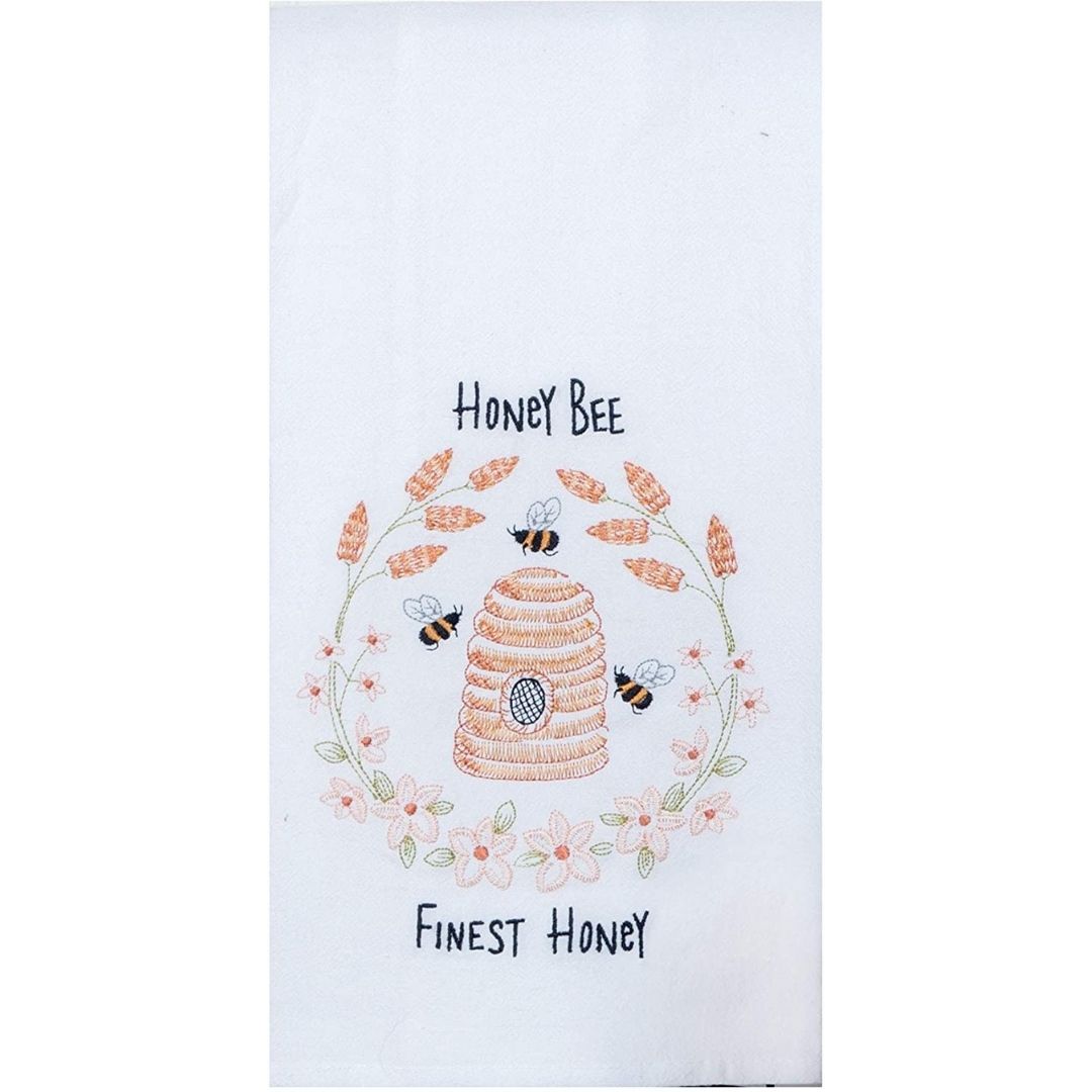 Flour Sack Embroidered Bee Tea Towel