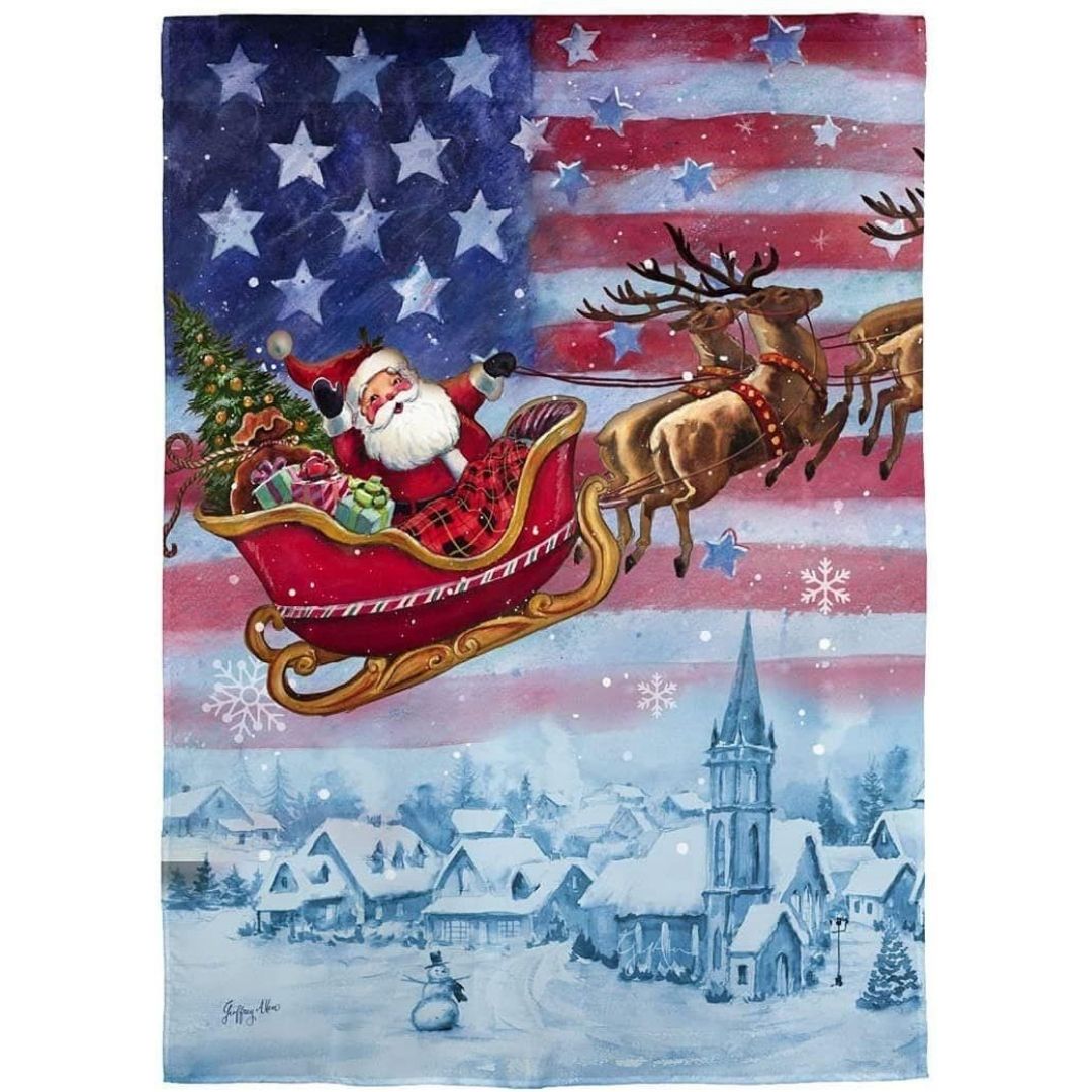 Evergreen Enterprises - Patriotic Santa Garden Flag