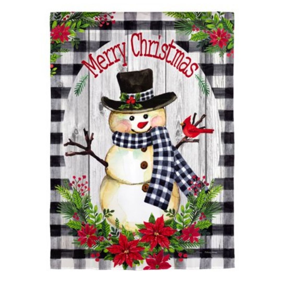 Evergreen Enterprises - Country Plaid Snowman Garden Strié Flag - Southern Agriculture