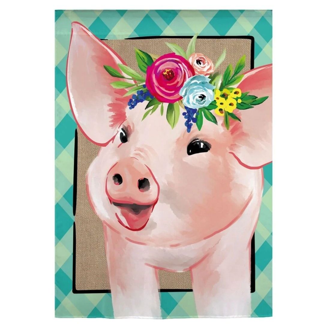 Evergreen Enterprises - Floral Crowned Pig Garden Flag