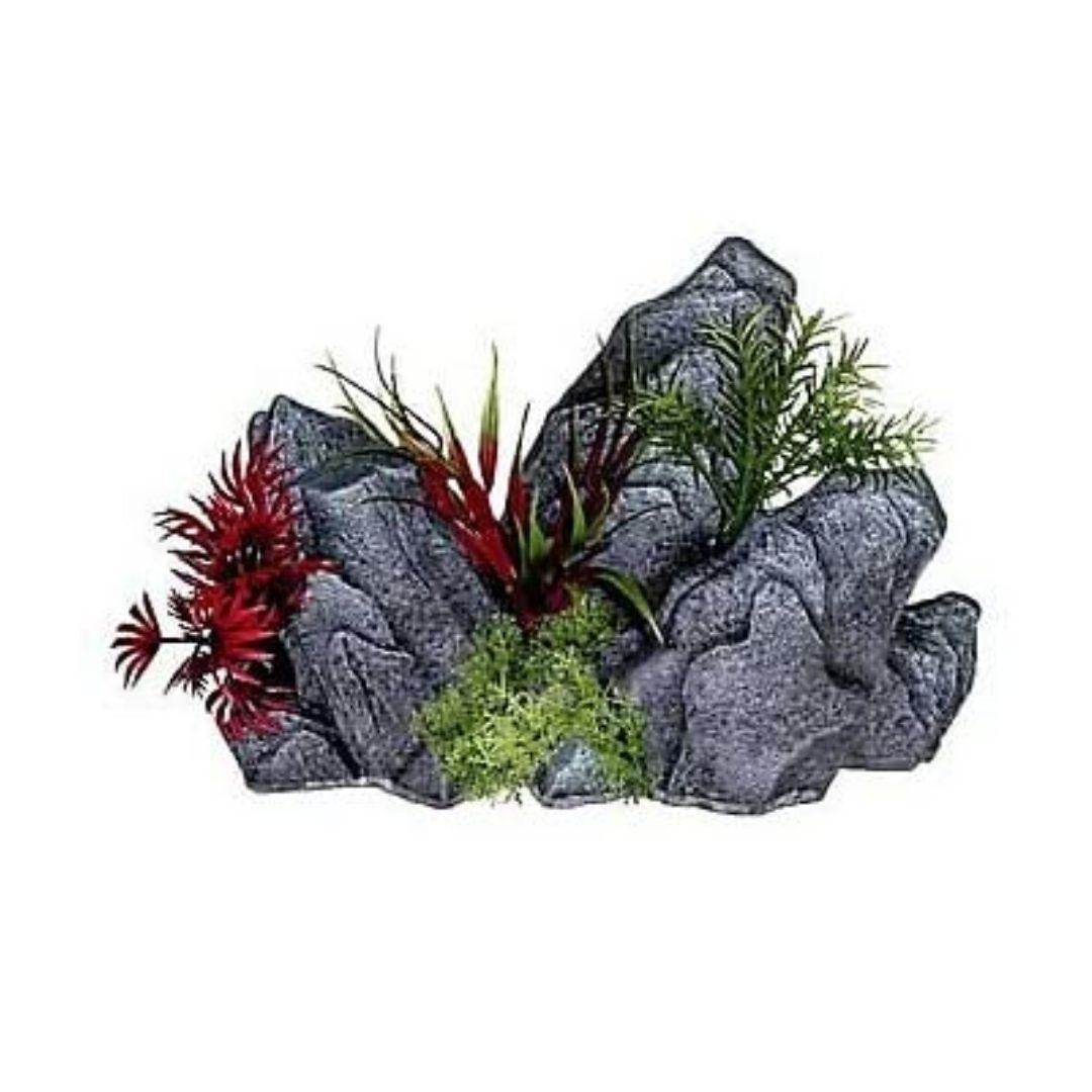 Rock Outcropping with Plants Fish Tank Ornament