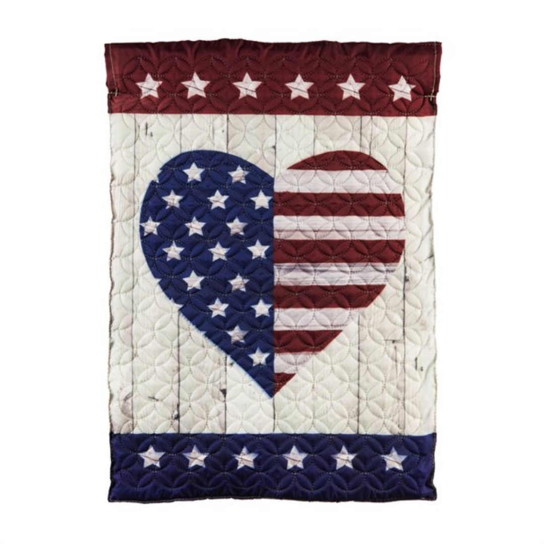 Evergreen Enterprises - Stars & Stripes Heart Garden Quilted Flag - Southern Agriculture