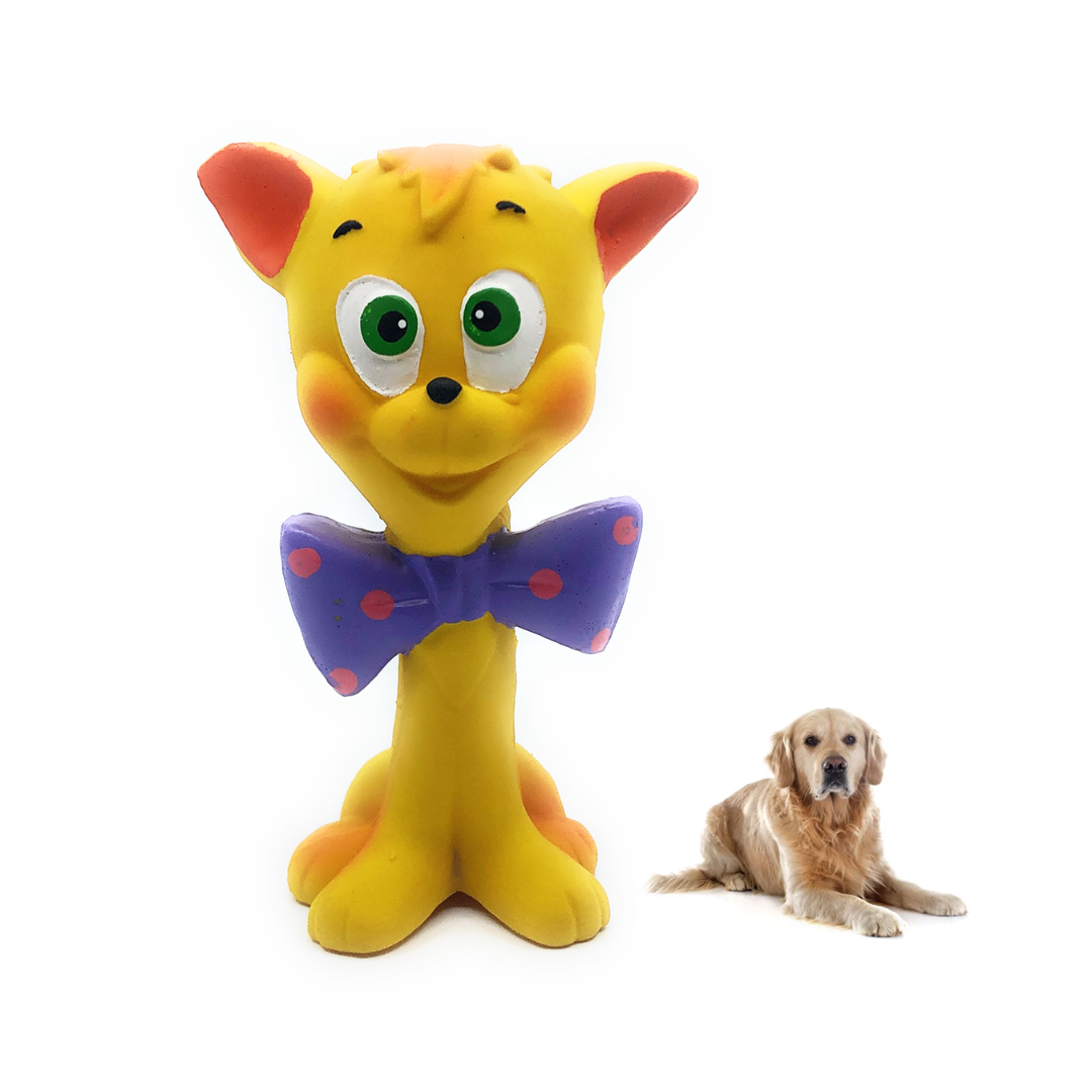 Lanco - Toys - Retro Bowtie Cat Senior Squeaky Rubber Dog Toy