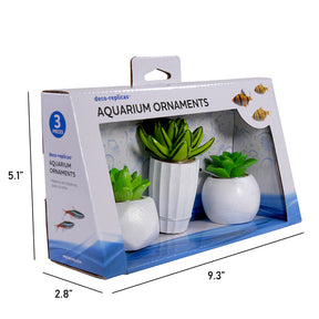 Penn-Plax Succulent Plants In White Pots For Aquarium