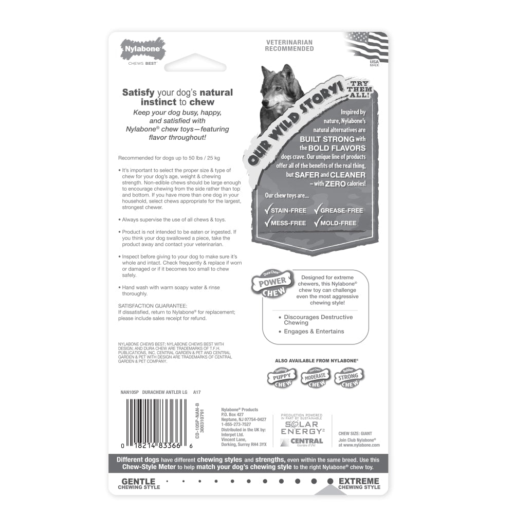 Nylabone - Dura Chew Antler Alternative	Chew Toy Venison Flavor