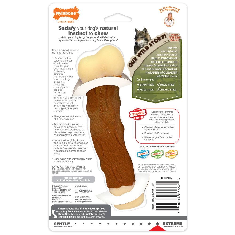 Nylabone - Dura Chew Meaty Rib Alternative Chew Toy Beef Flavor