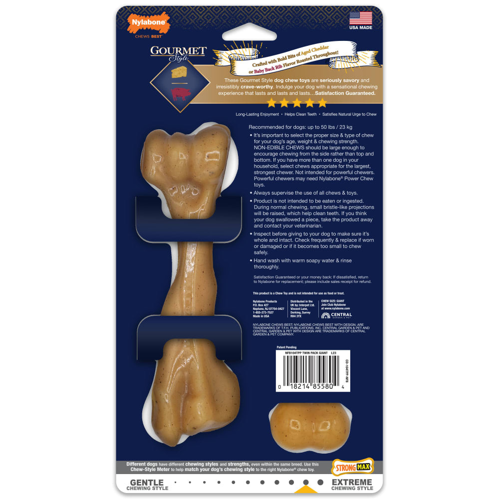Nylabone - Gourmet Bone & Femur (Cheddar & Baby Back Ribs) Strong Chew