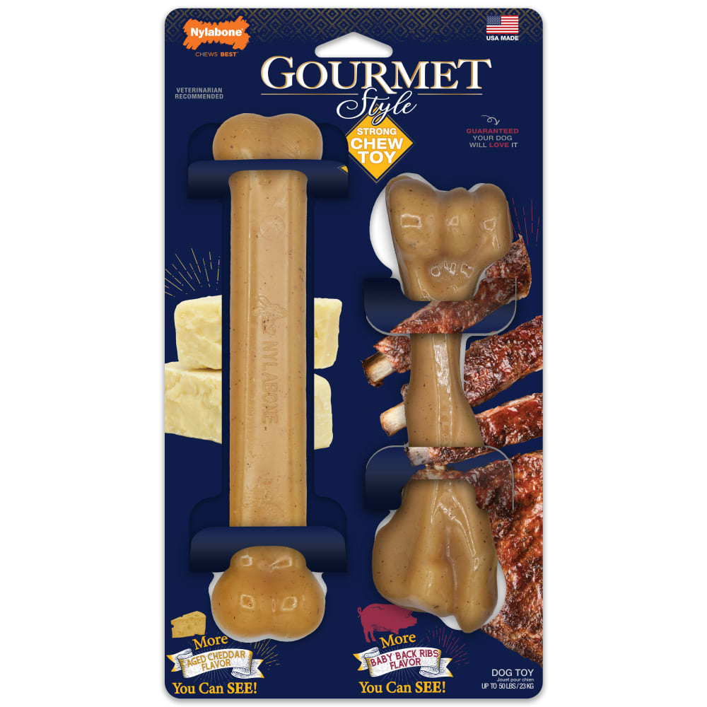 Nylabone - Gourmet Bone & Femur (Cheddar & Baby Back Ribs) Strong Chew