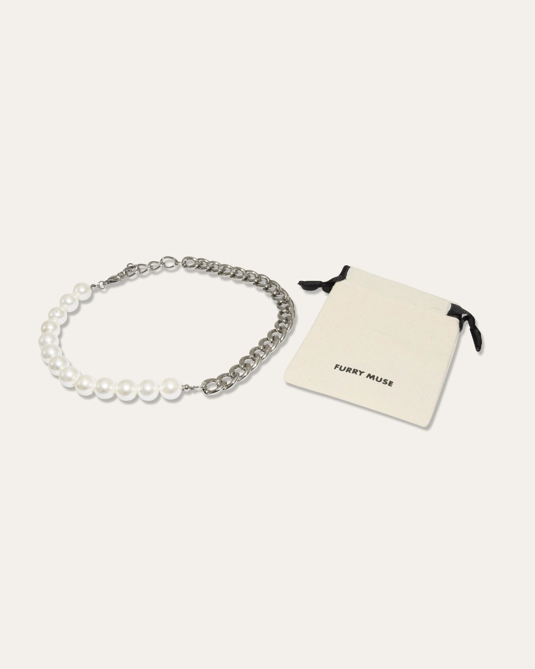 Furry Muse - Lola Necklace Pearl & Silver Chain