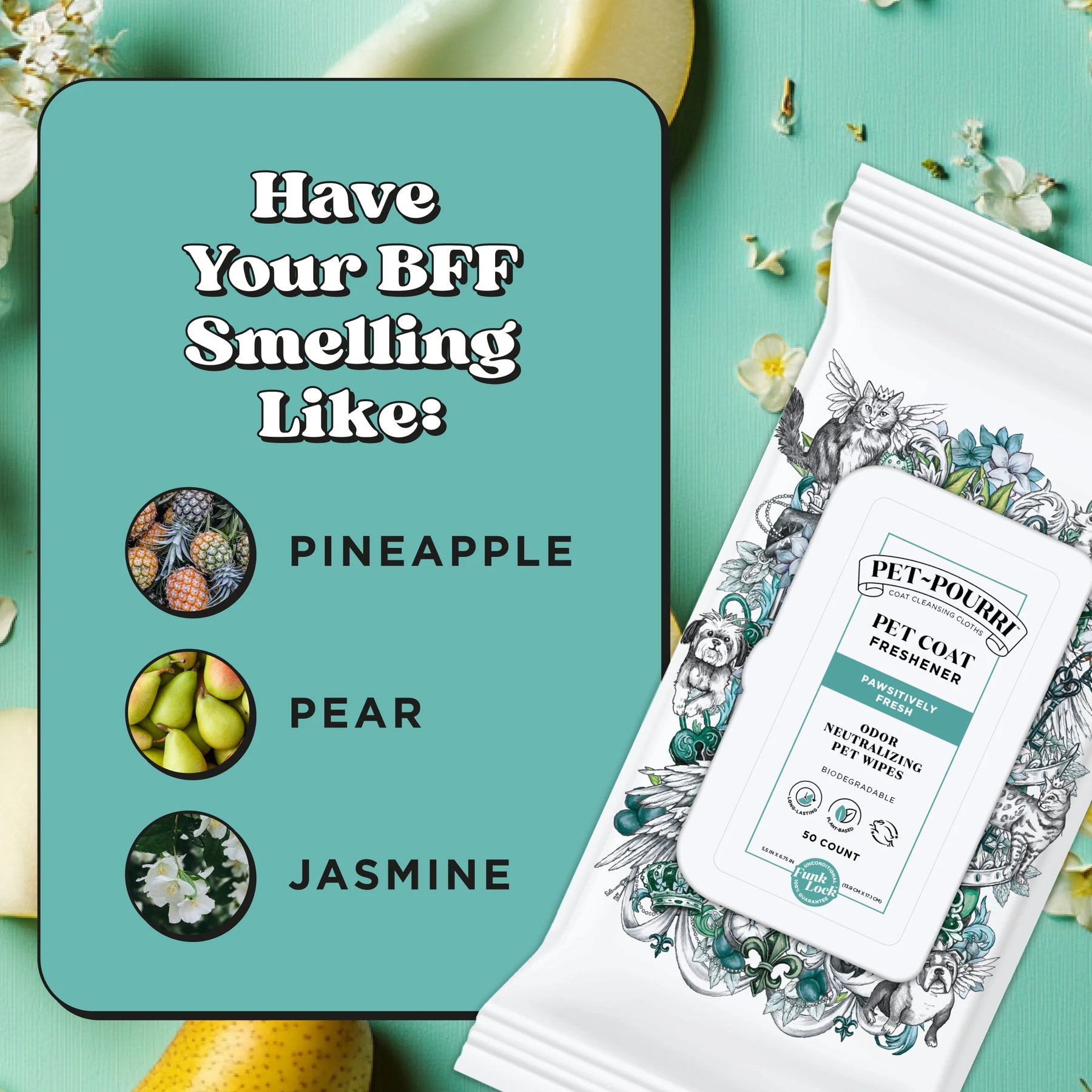 Pet-Pourri Pet Coat Wipes Pawsitively Fresh Scent