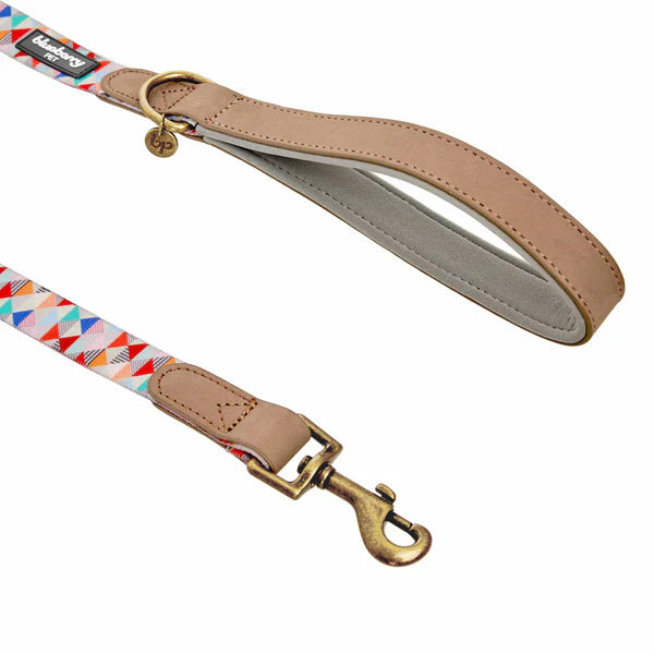 Multicolor Triangles | Shades of Rainbow Full Grain Leather & Polyester Webbing Dog Leash