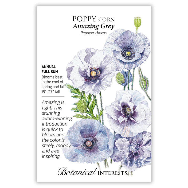 Botanical Interests, Inc. - Poppy Corn Amazing Gray Seeds - Southern Agriculture 