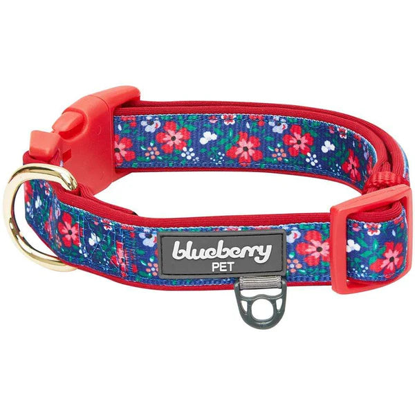 Navy | Floral Prints Neoprene Padded Dog Collar