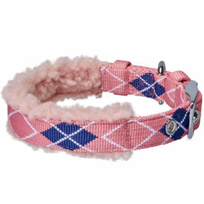 Pink Scottish Argyle | Sherpa Fleece Padded Dog Collar