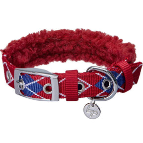 Merlot Red Scottish Argyle | Sherpa Fleece Padded Dog Collar