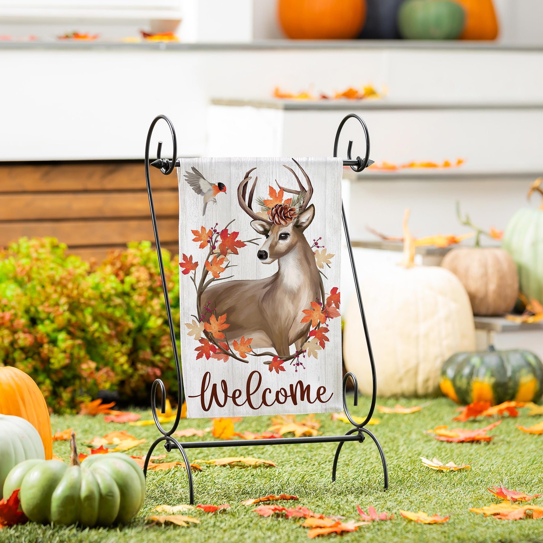 Autumn Deer Wreath Flag