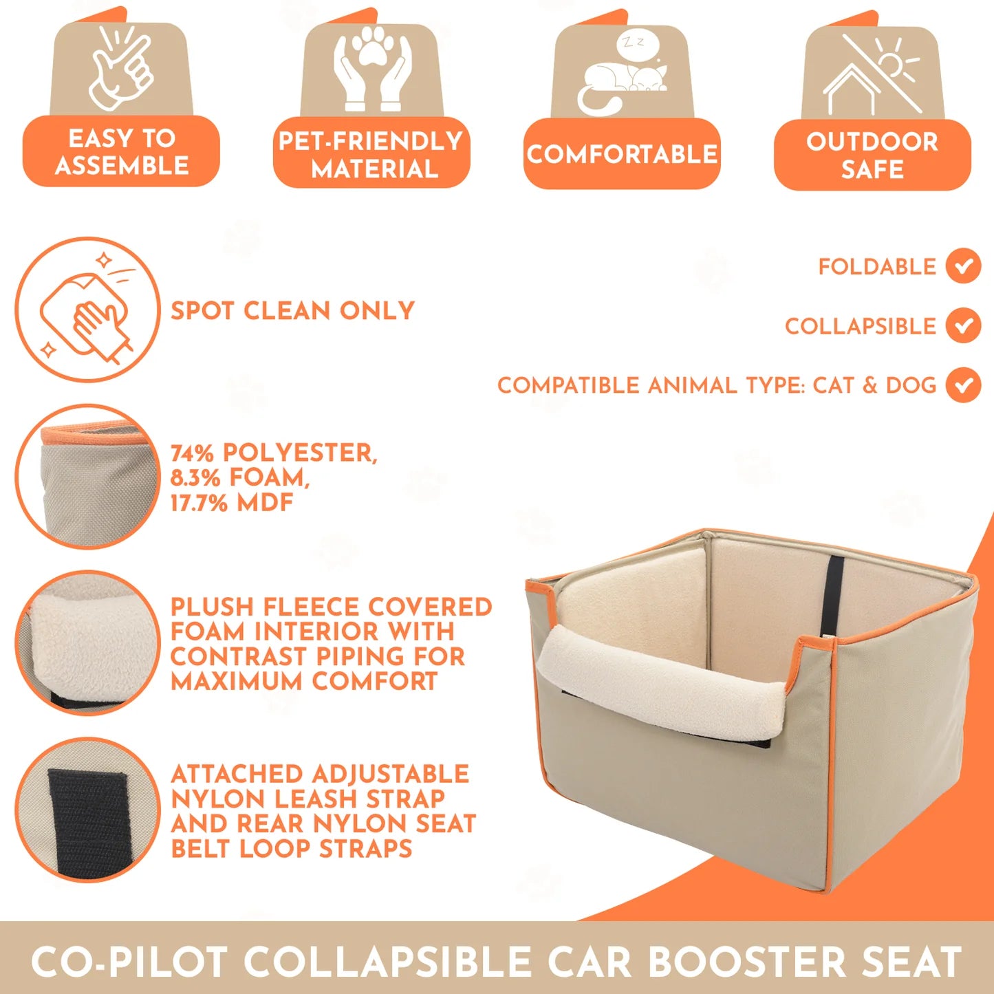 Precious Tails - Car Booster Seat Co-Pilot Pet	Collapsible