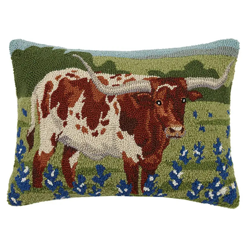 Peking Handicraft - Pillow Hook Longhorn in Blue Bonnets Field