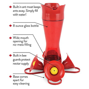 Hummingbird Feeder Pinched Waist Red Glass