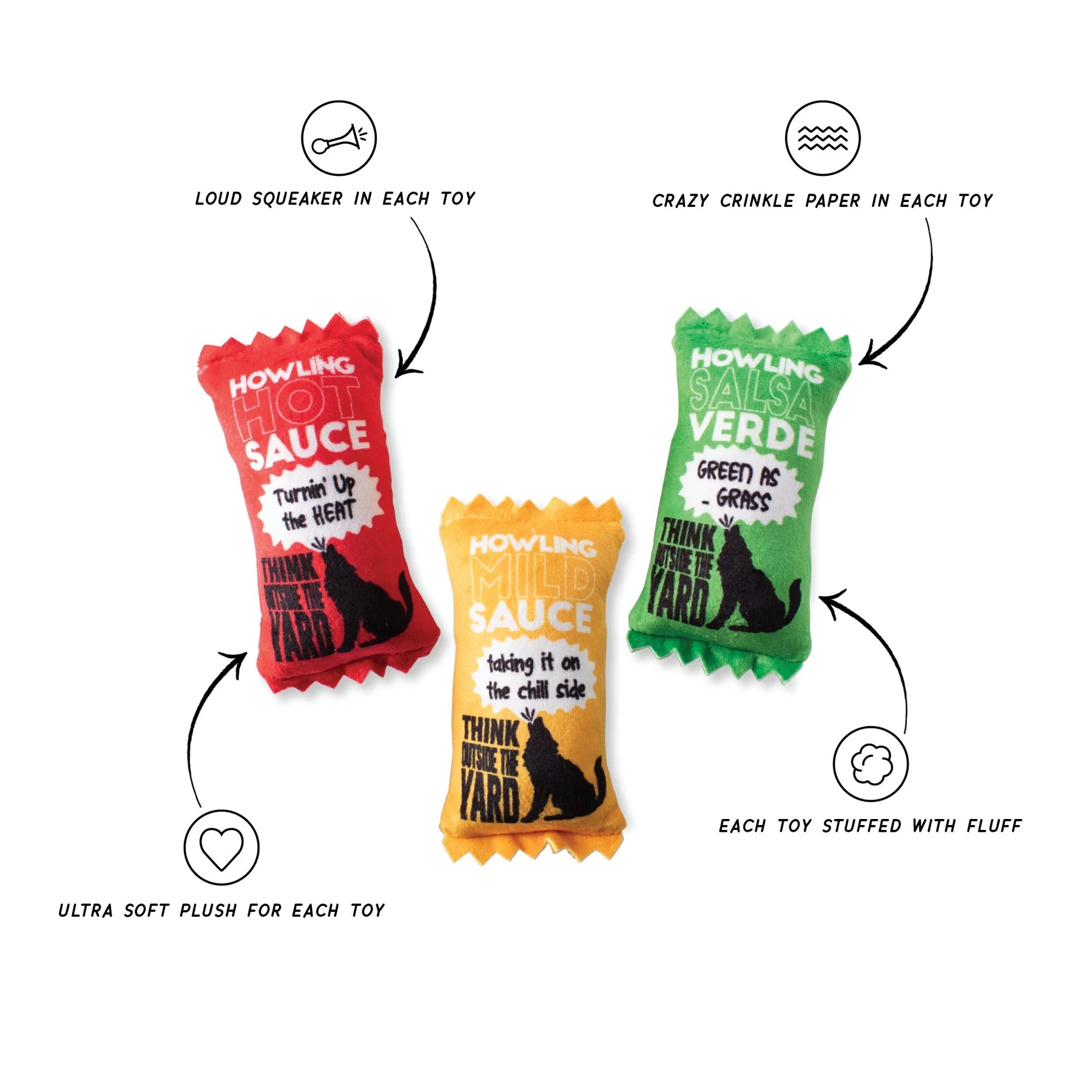Petshop by Fringe Studio - Dog Toy 3 Pc Set Howling Hot