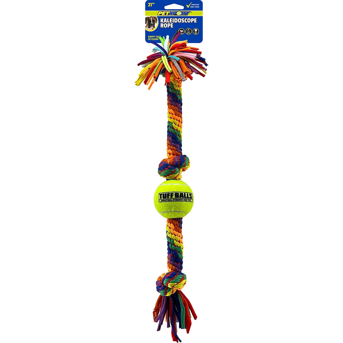 Petsport - Kaleidoscope 3 Knot 21" Rope with 2.5 Inch ball