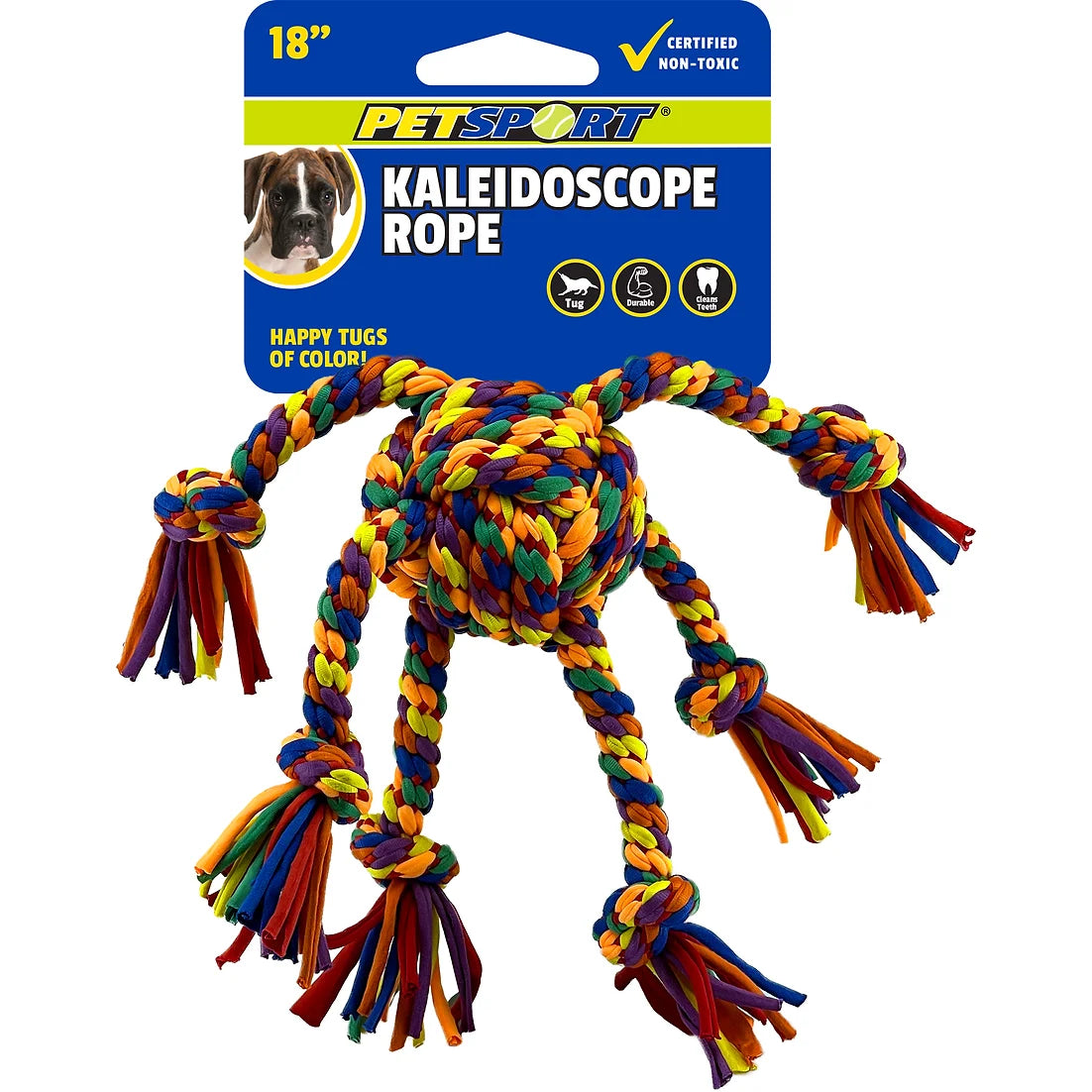 Petsport - Kaleidoscope Pinata 18" Rope Wound Ball W/ 6 Knotted Tails