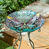 Season to Sparkle Bird Bath, Hand-Painted Glass - Icy Butterfly, 18'