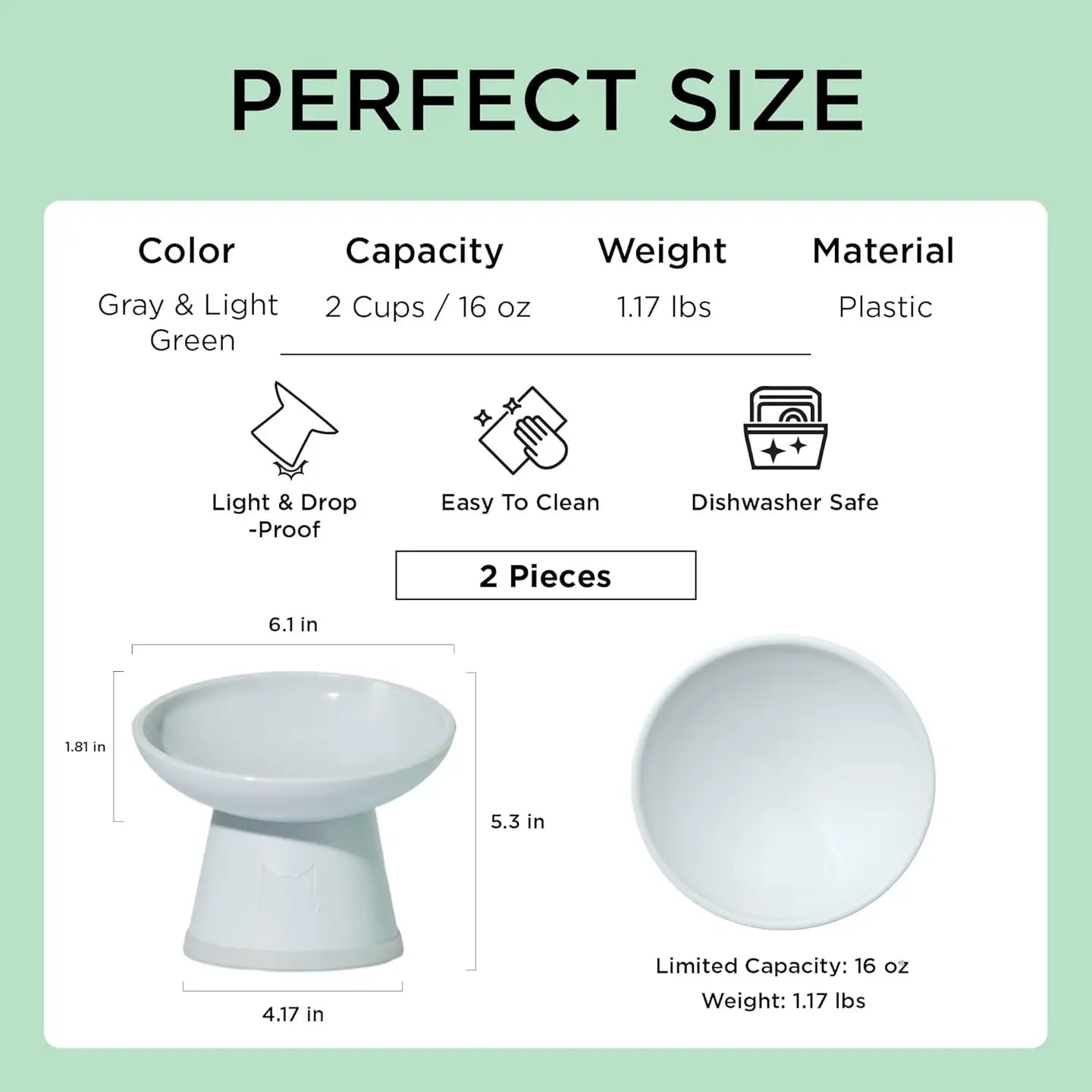 Moon-X USA - Cat Food Bowl Tilted Stress Free Raised 2 Piece Set