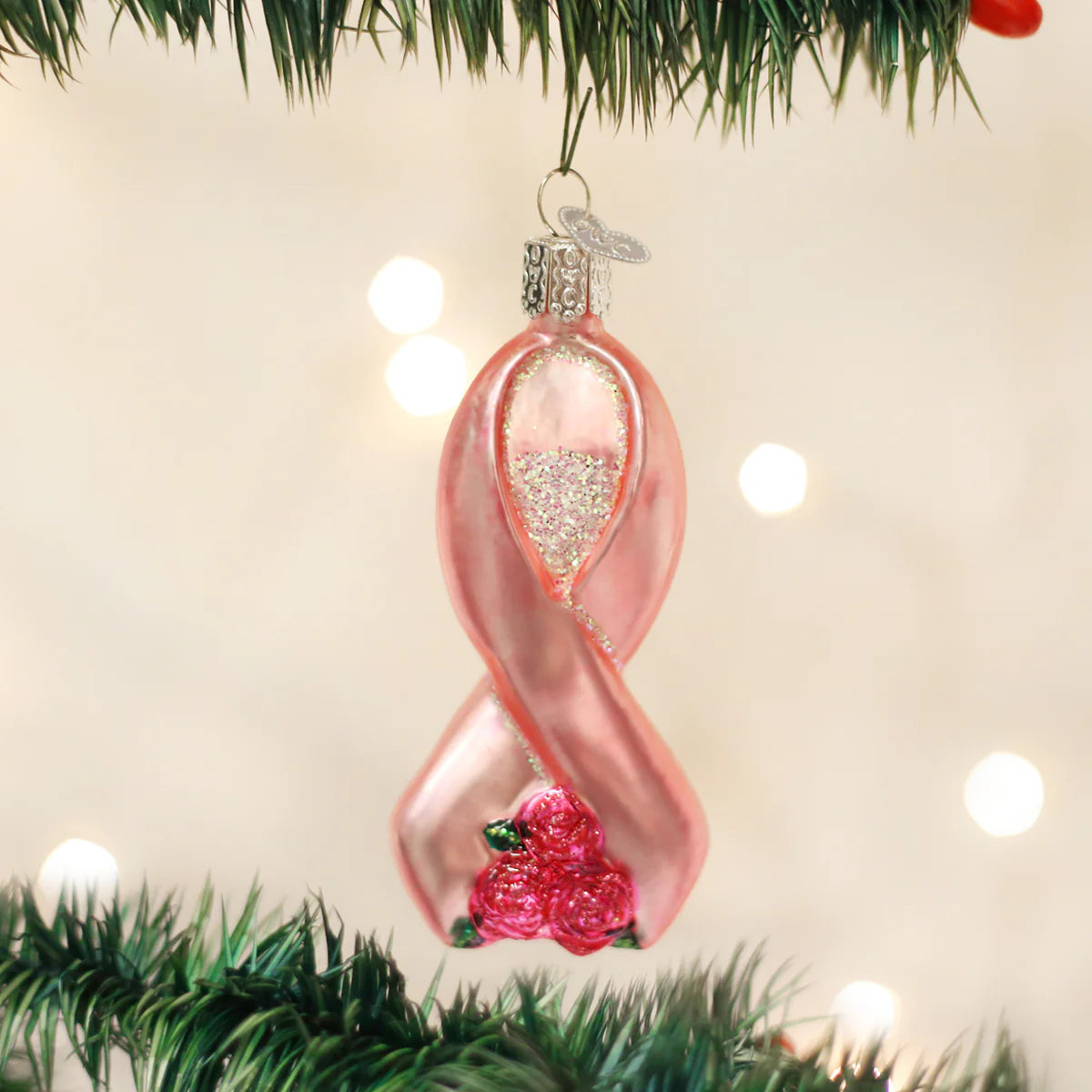 Old World Christmas - Pink Ribbon With Roses Ornament