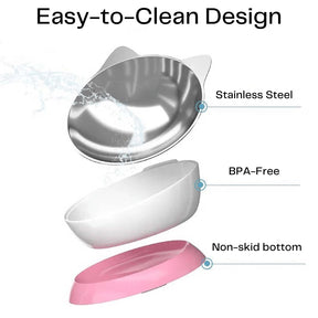Triple T Studios - Cat Bowl Stainless Elevated Angled