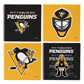 Evergreen Enterprises - Ceramic Coasters Pittsburg Penguins Set with Wood Caddy