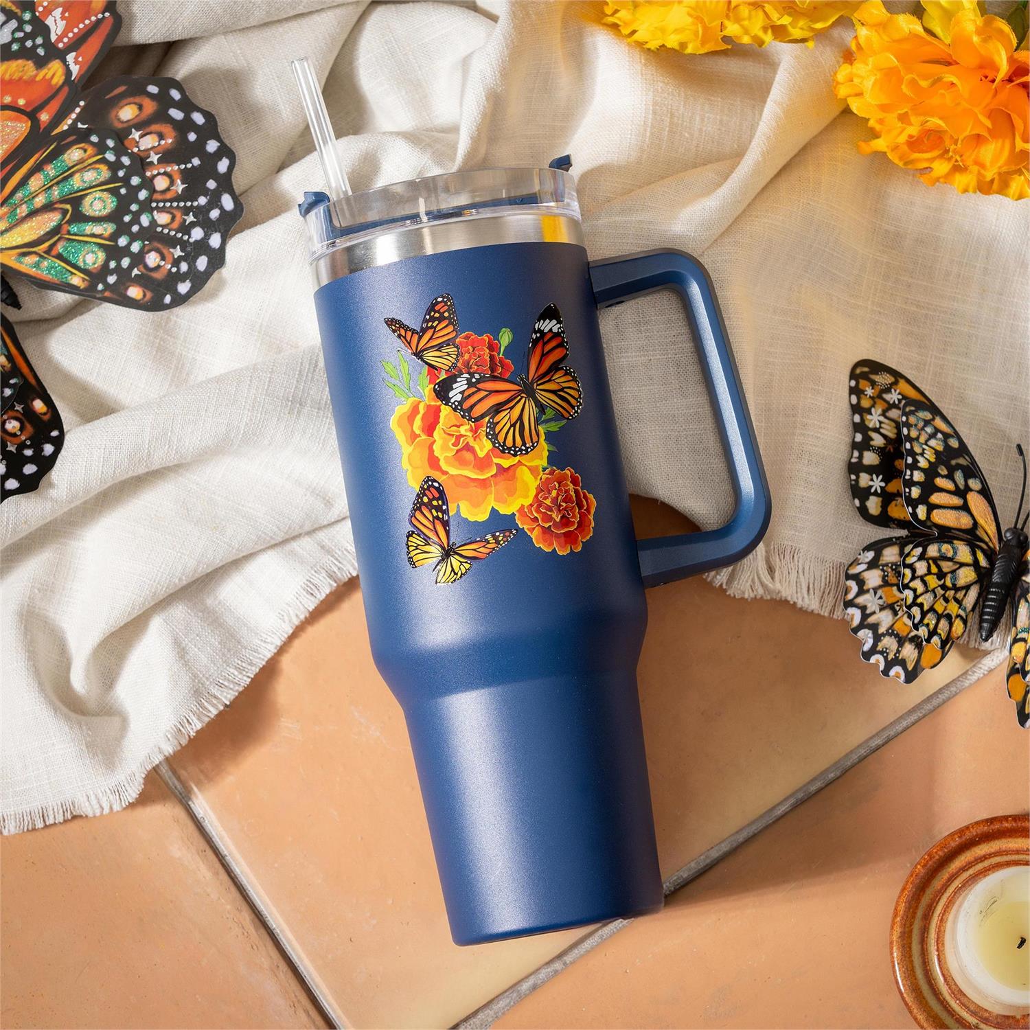 Evergreen Enterprises - Cup Stainless Steel W/ Straw Harvest Blossom Mariposa Melody