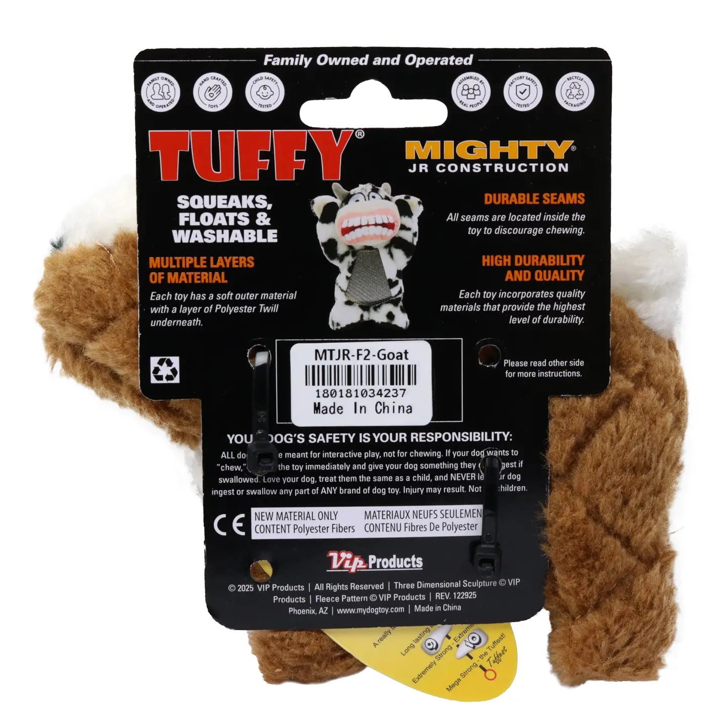 Tuffy Dog Toys - Mighty Jr Farm Goat Plush Squeaky Dog Toy