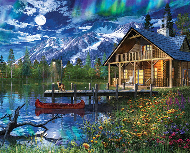 Allied Products-Springbok - Puzzle Wooden Moon Cabin Retreat