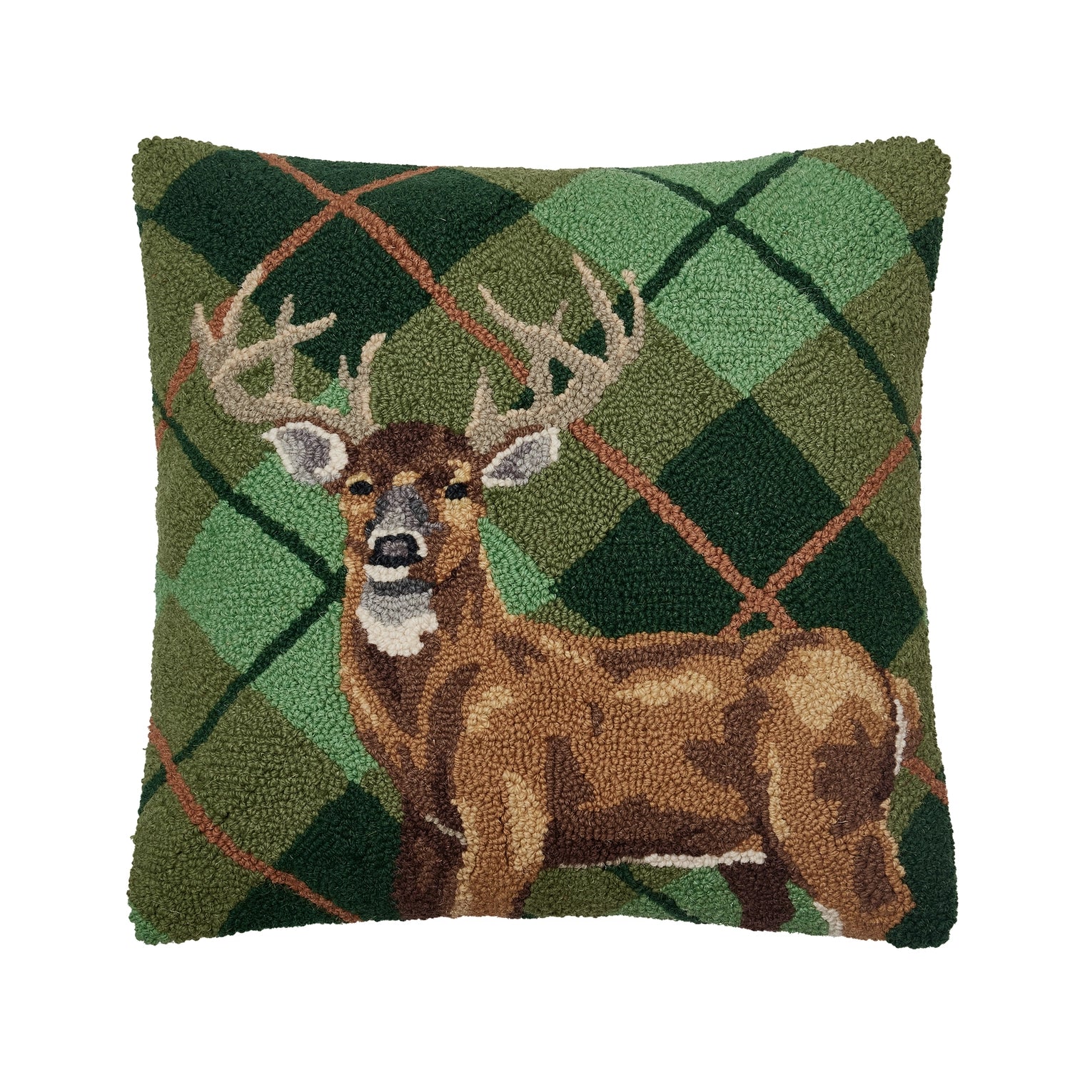Peking Handicraft - Pillow Deer Plaid Hook