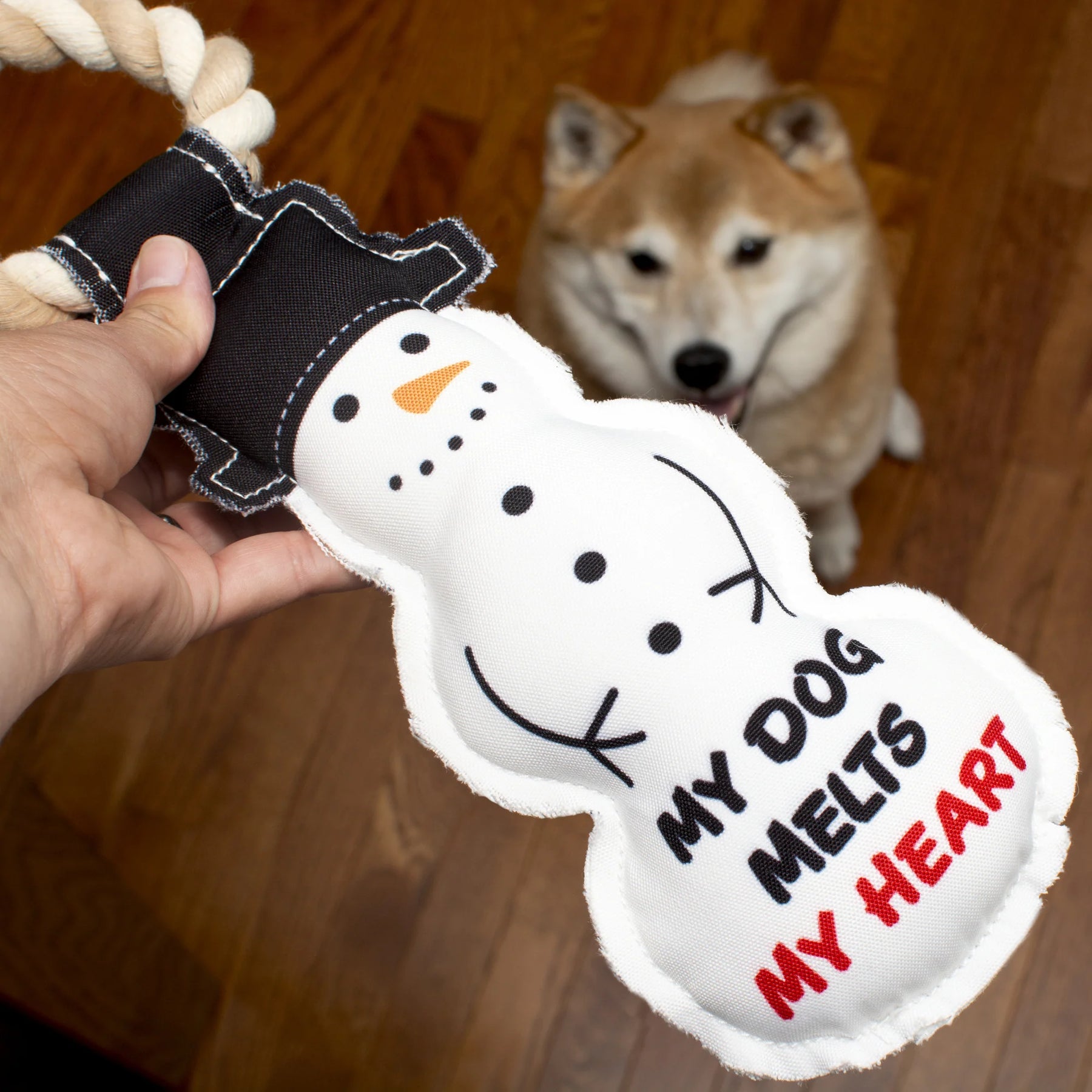 Pavilion - Canvas Dog Toy On Rope "My Dog Melts My Heart"