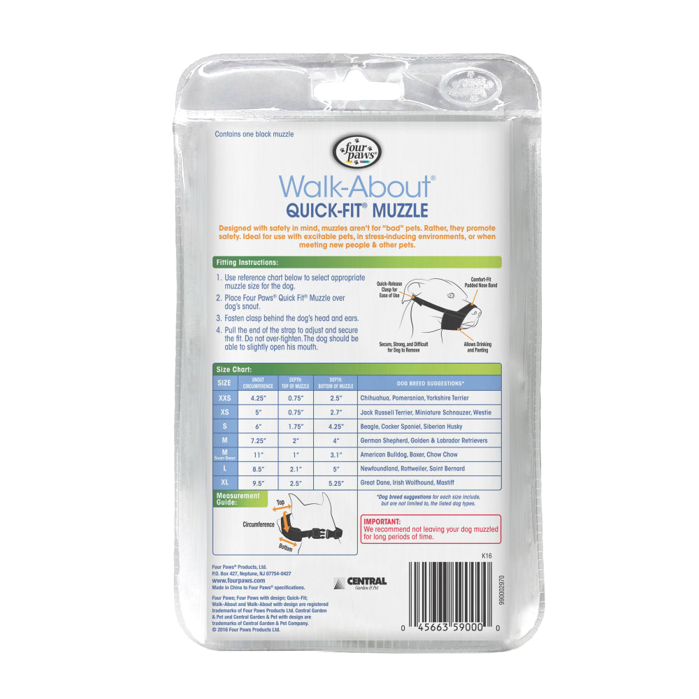 Four Paws - Muzzle Walk-About Quick-Fit Black