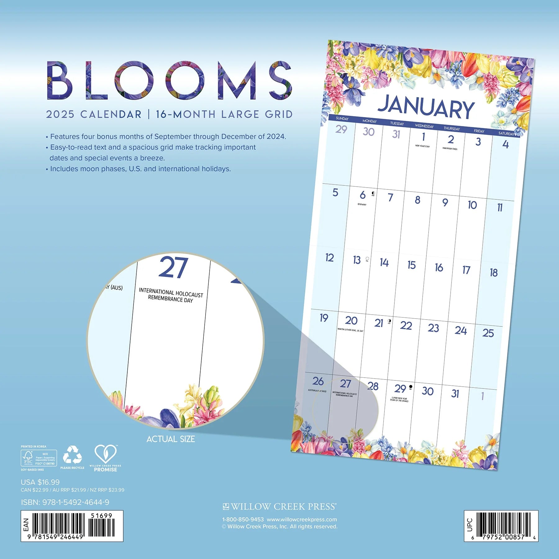 2025 Blooms Large Grid Calendar