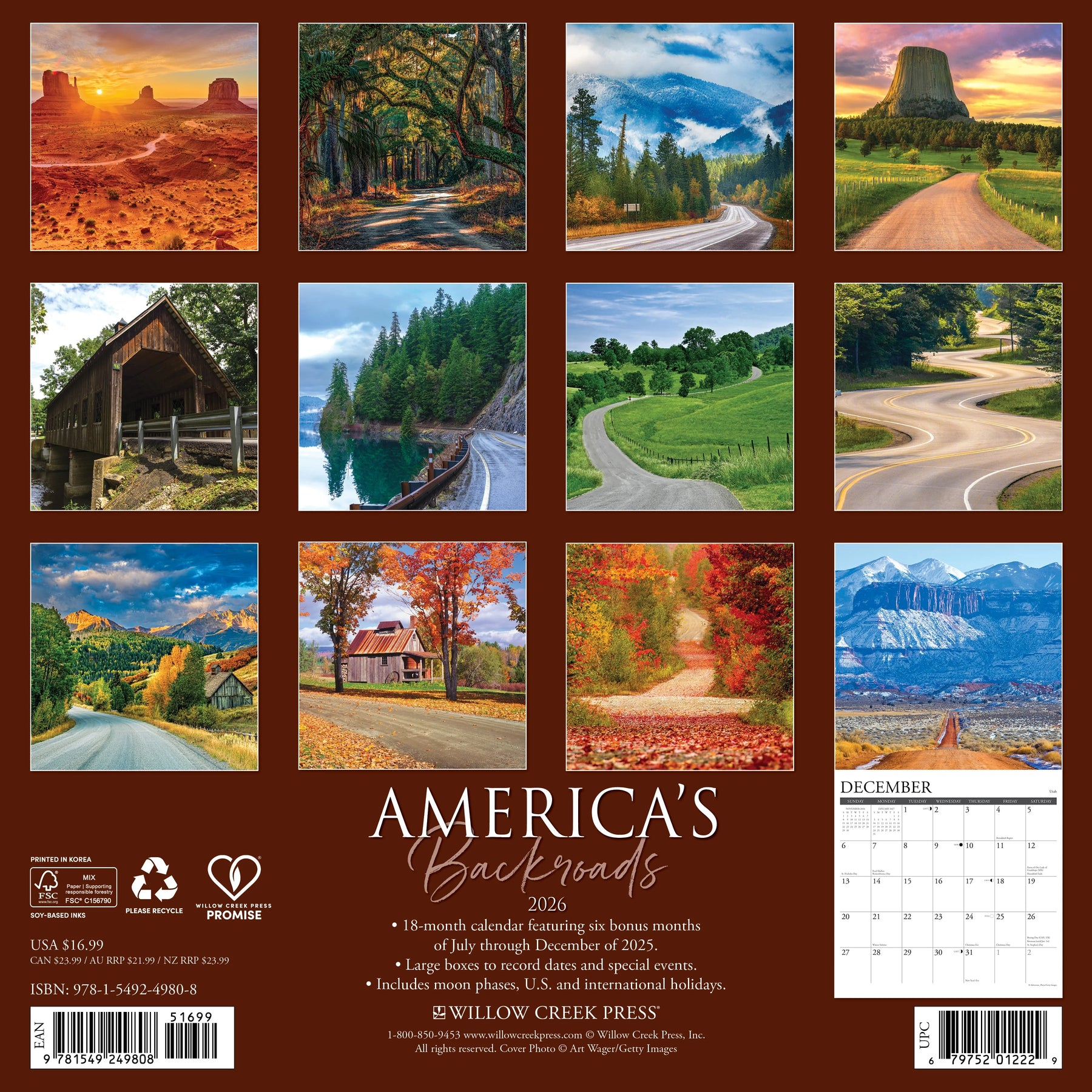 Willow Creek Press - 2026 America's Backroads Calendar