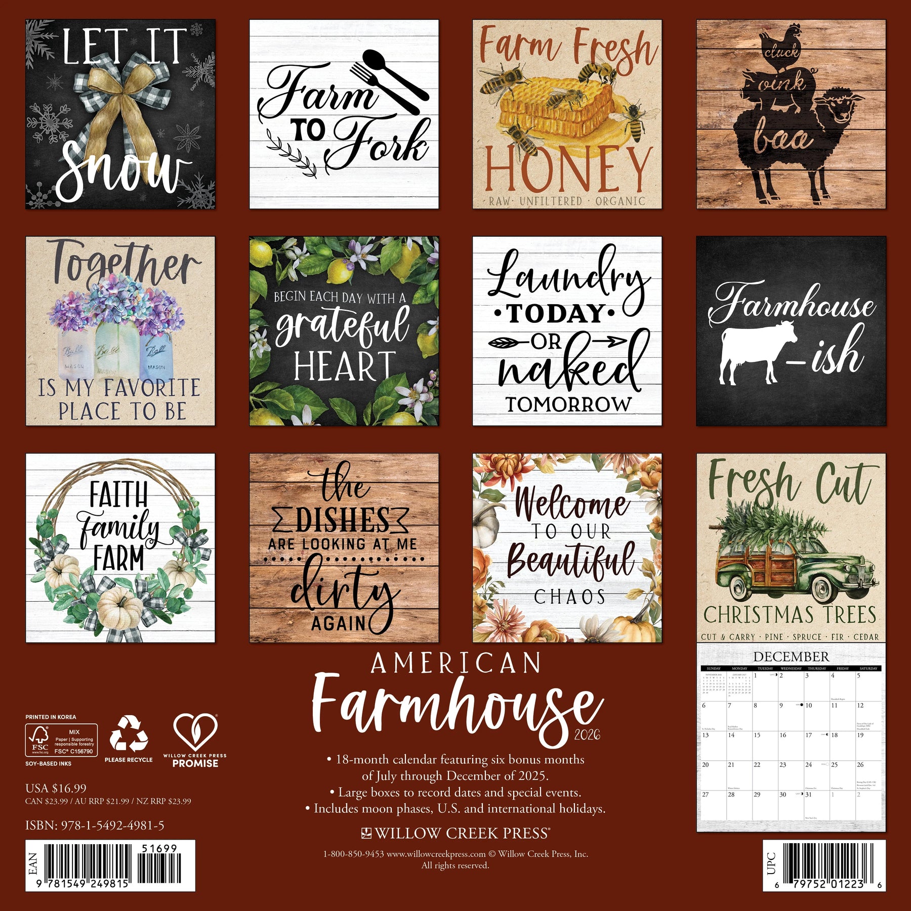 Willow Creek Press - 2026 American Farmhouse Calendar