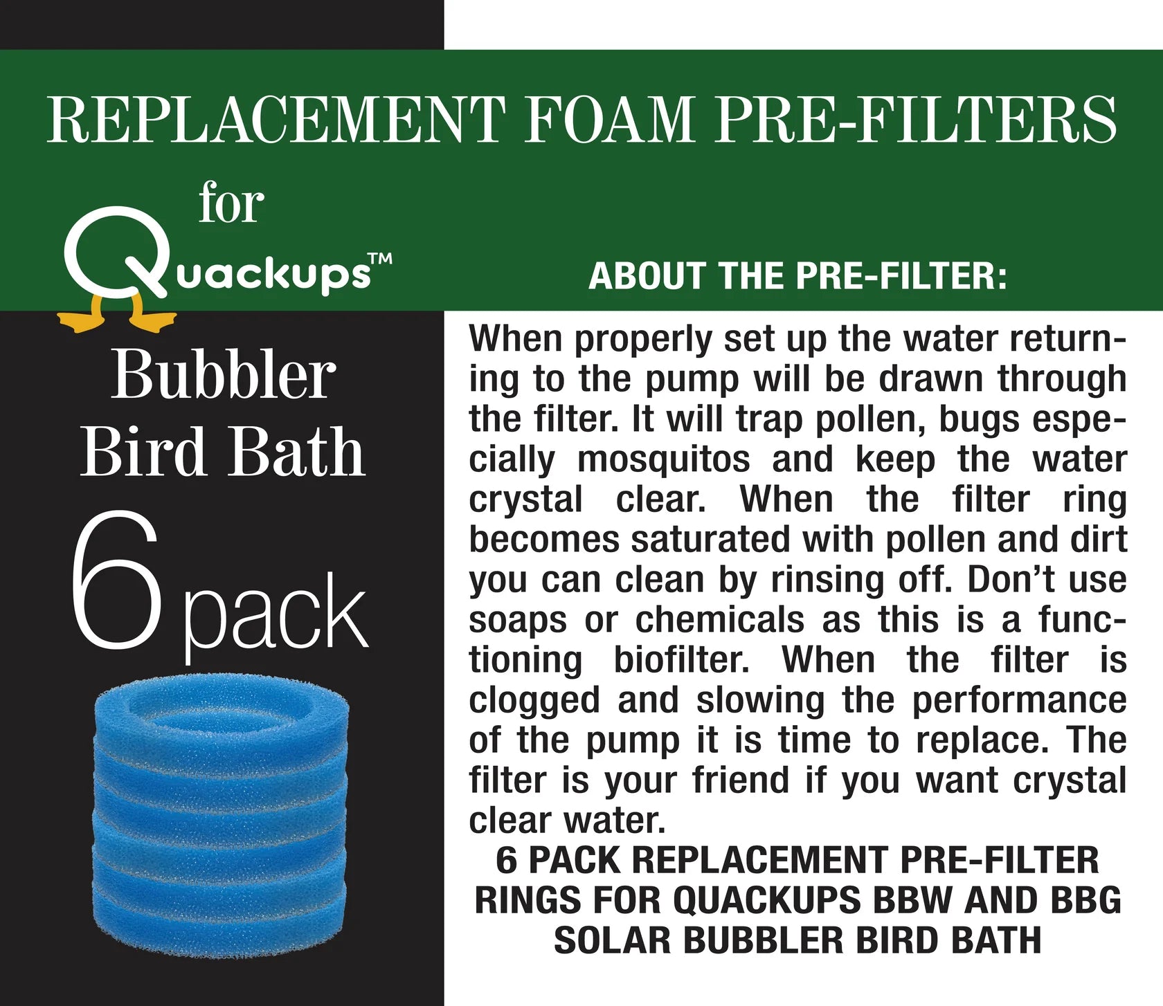 Replacement Foam Pre-Filters for Bubbler Bird Bath