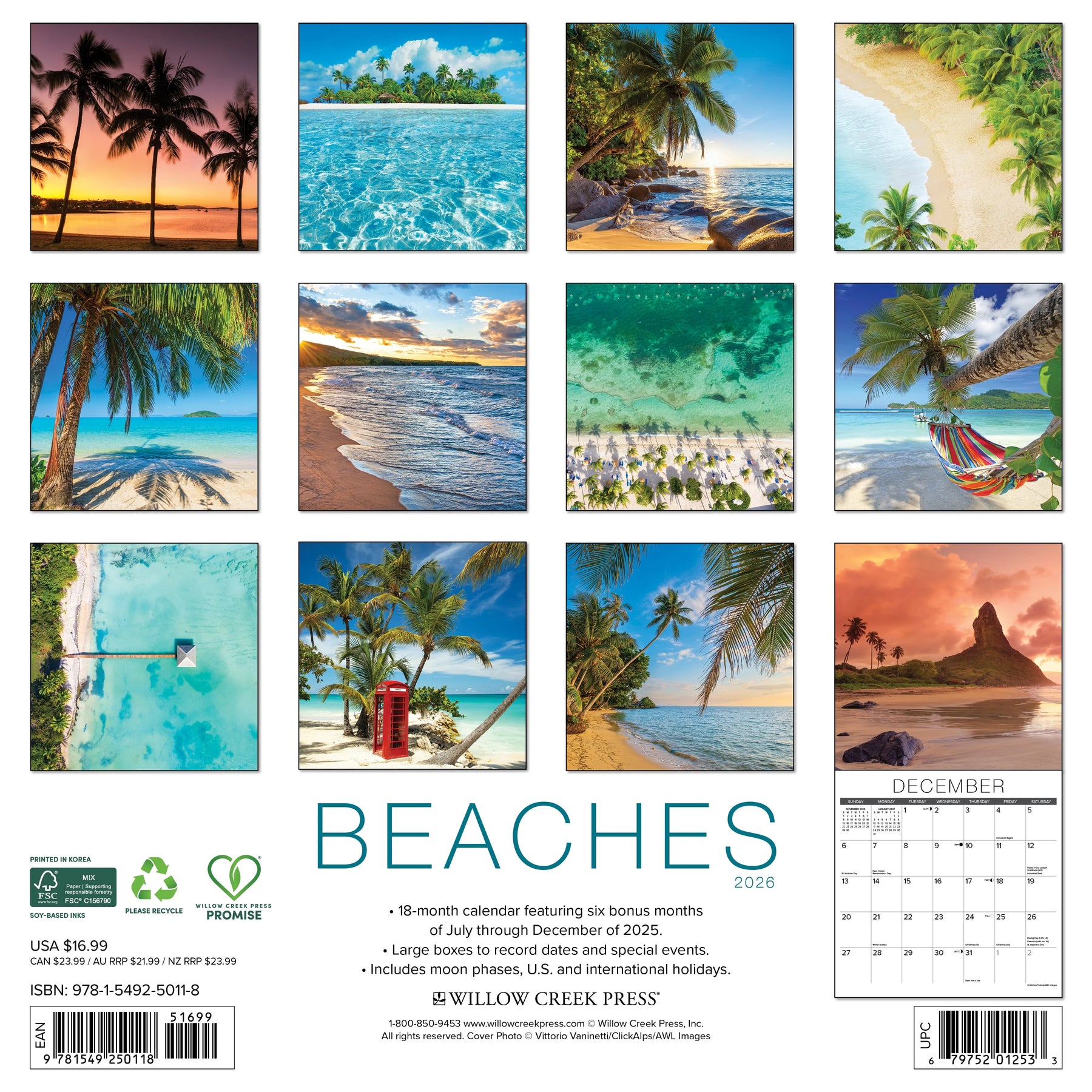 Willow Creek Press - 2026 Beaches Calendar