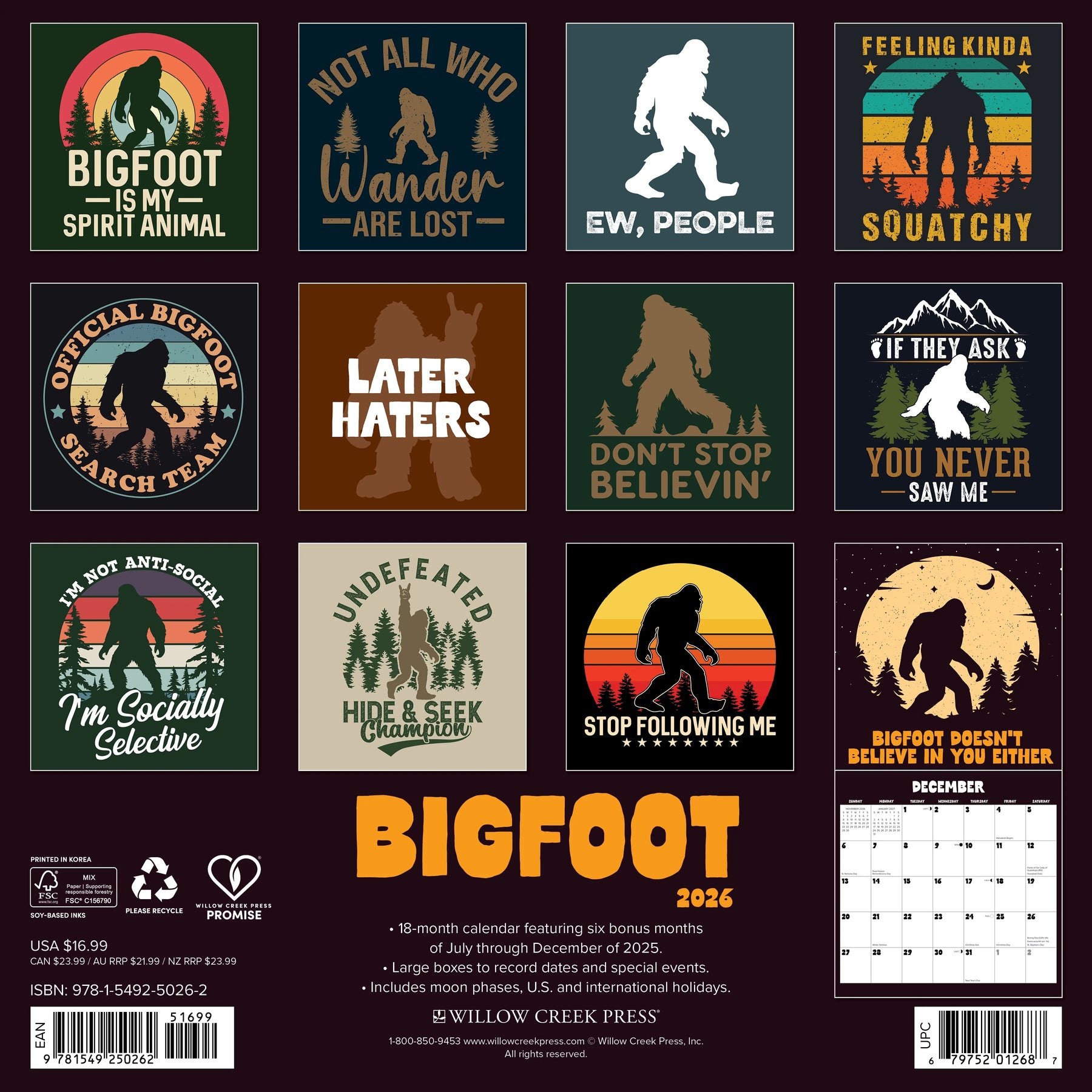 Willow Creek Press - 2026 Bigfoot Calendar