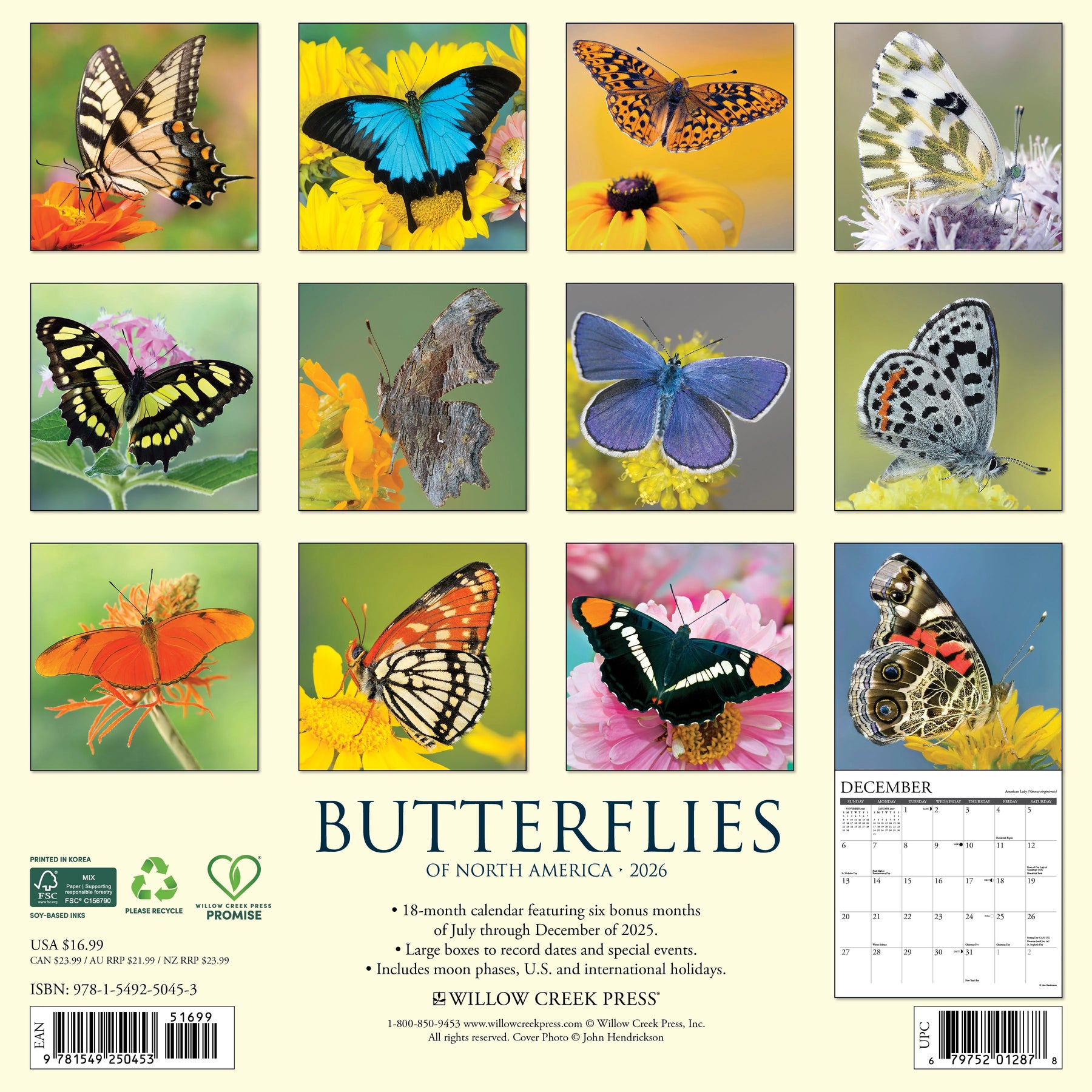 Willow Creek Press - 2026 Butterflies Of North America Calendar