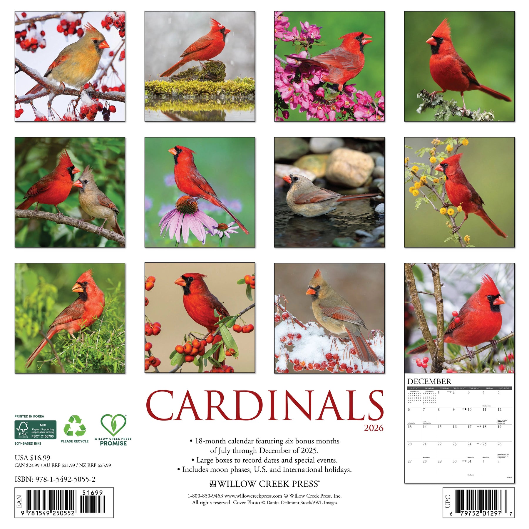 Willow Creek Press - 2026 Cardinals Calendar