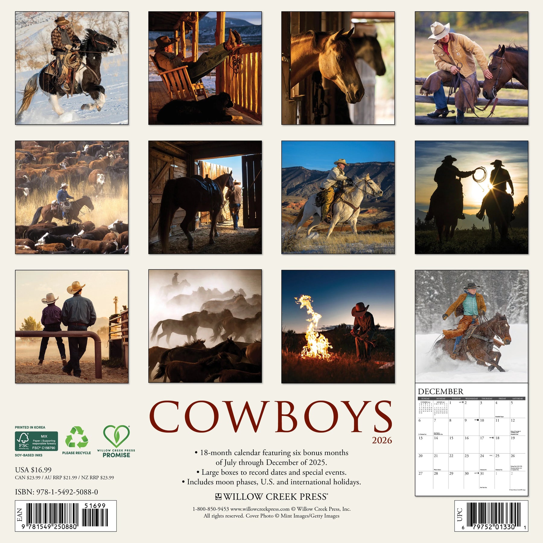 Willow Creek Press - 2026 Cowboys Calendar